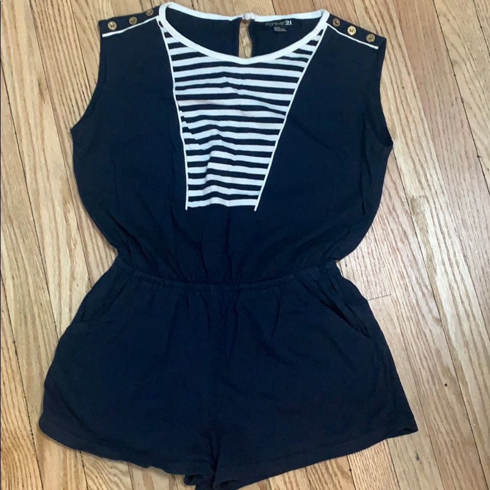 Forever 21 Nautical sailor striped navy romper M